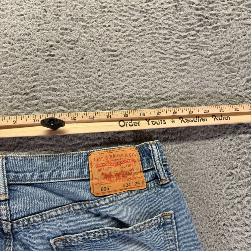 Levi's 505 Jeans Mens 34x29 Blue Cotton Denim Straight Faded Workwear Travel